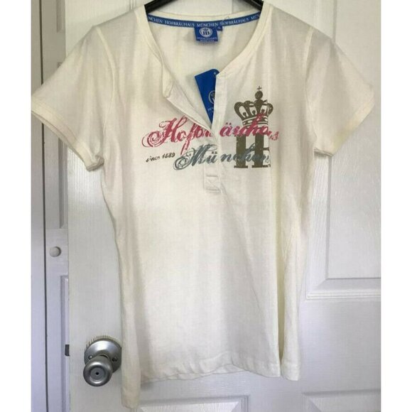 Hofbräuhaus München German Off-White Graphic Crown Text Cotton T-Shirt Tee M NWT - Picture 1 of 8